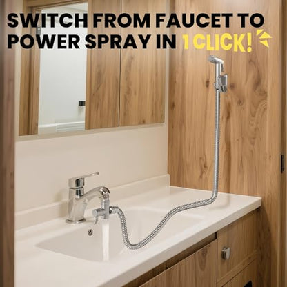 Sink Faucet Sprayer Attachment Set - Includes Diverter Valve, 59" Metal Hose, and Handheld Shower for RV, Sink Spray, Dog Shower, Tub Sprayer, and Sink Mist Nozzle