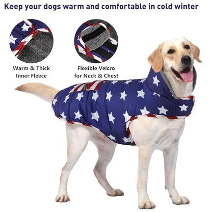 Petglad Dog Coat, Waterproof Dog Winter Jacket with Pocket, Reflective Adjustable Pet Snow Vest, Warm Cozy Fleece Sweater for Small Medium Extra Large Dogs - American Flag, L - color: USA Flag, size: L(Chest Girth:20.1-26.8")