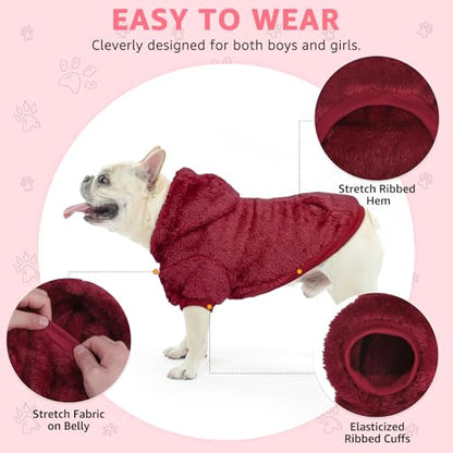 SCENEREAL Fleece Dog Sweaters Hoodie for Small Medium Large Dogs Girls Boys, Plush Fuzzy Dog Clothes Hoodies with Leash Hole, Winter/Fall Puppy Cold Weather Coat, Sherpa Hooded Sweatshirt, Burgundy S - color: Burgundy, size: Small