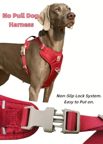 No Pull Front Clip Dog Harness, Heavy Duty 360° Reflective Dog Vest with Dual Zinc Alloy D-Rings, Soft Padded Harness with Control Handle for Small Medium Large Dogs (Red, XL) - color: Red, size: XL