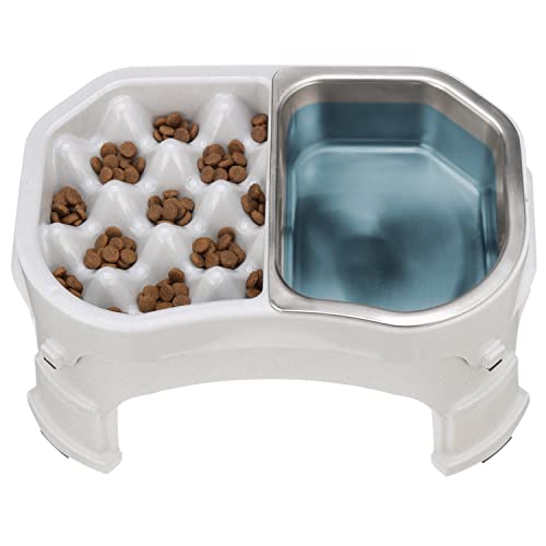 Neater Pet Brands – Neater Raised Slow Feeder Dog Bowl – Elevated and Adjustable Food Height - (Double Diner/w Metal Bowl, Vanilla Bean)