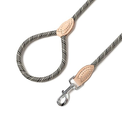 Mile High Life Dog Leash, Rope Leash with Genuine Leather Connection and Heavy Duty Metal Clasp, Great for Small Medium Large Dogs(Black Beige,48 Inch) - color: Rope Handle-Black Beige, size: 48 Inch-1/2"