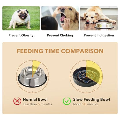Havniva 1.6 Cup Elevated Slow Feeder Dog Bowls, 8.2” Ceramic Dog Slow Feeding Bowls with Acacia Wood Stand, Raised Dog Food Bowl Puzzle Slow Feeder for Medium Dogs/Fast Eater, Non-Slip & Anti-Choking - color: 1 x Starry Sky + Stand - A, size: L- 8.2inch /