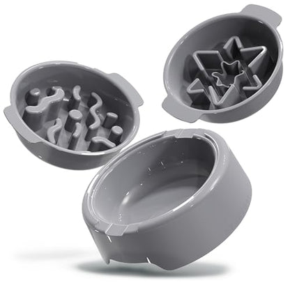 AVERYDAY 3 Pack Slow Feeder Dog Bowl Set, Two Weighted Maze Insert Bowls, Anti-Slip Changeable Puzzle Feeding Bowl for Wet Dry & Raw Dog Food, Slow Eating Deep Pet Food Dish for Medium & Large Breeds - color: Serene Slate