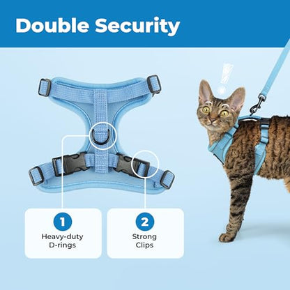 Voyager Escape-Proof Step-in Lock Cat Harness & 5ft Neoprene-Handle Leash Set All-Weather Mesh with Reflective Stitching for Small to Large Cats by Best Pet Supplies, Baby Blue (327), S - color: Baby Blue (327), size: S (Chest: 15 - 18")