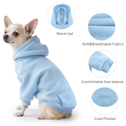 Idepet Pet Dog Hoodies Dog Clothes for Small Dogs Vest Chihuahua Clothes Warm Coat Jacket Autumn Puppy Outfits Cats Dogs Clothing(M,Light Blue) - color: Light Blue, size: Medium
