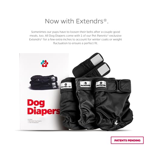 Pet Parents® Washable Dog Diapers (3pack) + Extendrs® of Durable Doggie Diapers, Premium Dog Diapers Female & Male (Large, Black) - size: Large (19-27")