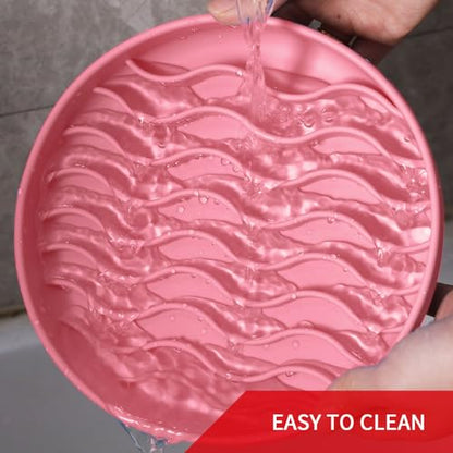 Slow Feeder Dog Bowls, Silicone Food Bowl Anti-Gulping, Pets Puppy Slow Feeder with Suction Cups, Dishwasher Microwave Safe for All Small Medium Dogs, Wave Design Pink - color: pink