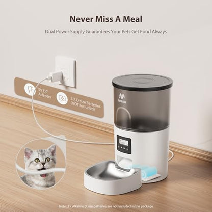IMIPAW Automatic Cat Feeder, 3L Timed Pet Dry Food Dispenser with Clog-Free Design, Auto Feeder for Cats, 1-6 Meals Per Day, Desiccant Bags, with Stainless Steel - color: White Black, size: 3l