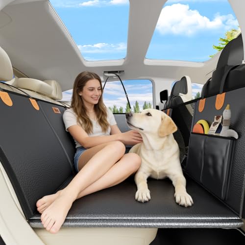 Dog Back Seat Cover, Extra Thick Back Seat Extender, Waterproof Thick Hard Bottom with High Barrier, Scratch-Proof Premium Rear Seat Protector for Car, SUV & Truck, Hold 450 lbs, Large