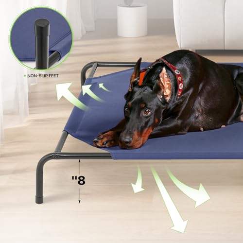 Magshion Elevated Dog Bed, Raised Pet Cot with Non-Slip Feet, Cooling Breathable Mesh Fabric Pet Cot Bed for Indoor Outdoor Use for Extra Large Dogs and Cats up to 120 lbs, Navy