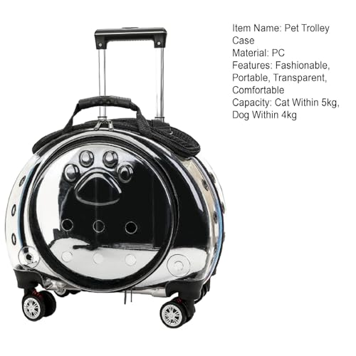 Cat Carrier with Wheels, Transparent Bubble Cat Carrier with Ventilation Holes and Telescopic Handle, 2 in 1 Design, Pet Trolley & Backpack, Portable Dog Crate for Traveling, Walking Black - color: Black