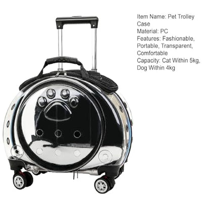 Cat Carrier with Wheels, Transparent Bubble Cat Carrier with Ventilation Holes and Telescopic Handle, 2 in 1 Design, Pet Trolley & Backpack, Portable Dog Crate for Traveling, Walking Black - color: Black