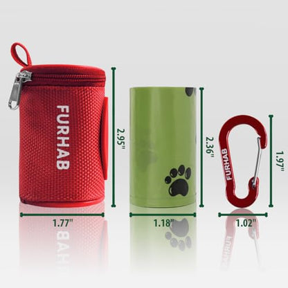 FURHAB Dog Poop Bag Holder for Leash Doggie Waste Bag Dispenser Soft Fabric Puppy Potty Carrier Small Doggy Zipper Pouch with Carabiner Clip 1680D Nylon Oxford with 1 Roll of Pet Trash Bags, Red - color: Red