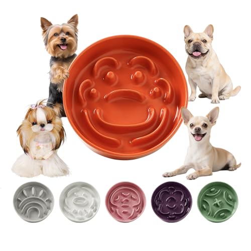 Ceramic Slow Feeder Dog Bowl, 0.8 Cups Anti -Slip Slow Feeding Bowl to Slow Down Eating, 6.3 Inch Dog Food Dish for Small Breeds, Orange - color: Orange, size: Small