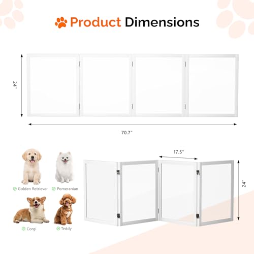 VINGLI Clear Acrylic Freestanding Dog Gate, Transparent Pet Fence with Solid Hardwood and Plastic Board, Pet Gates for Christmas Tree Stairs and Doorways (4 Panels) - size: 4 Panels