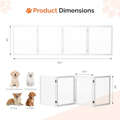 VINGLI Clear Acrylic Freestanding Dog Gate, Transparent Pet Fence with Solid Hardwood and Plastic Board, Pet Gates for Christmas Tree Stairs and Doorways (4 Panels) - size: 4 Panels
