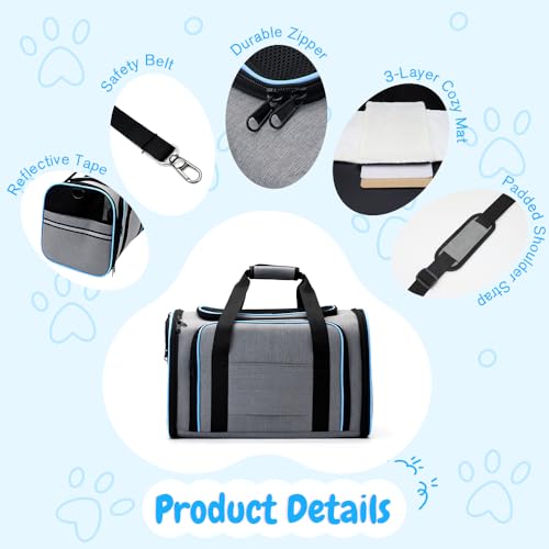 Double Expandable Cat Carrier,Airline Approved Soft-Sided Pet Travel Carrier for Small Dogs Cats under 15 lbs,Waterproof 600D Oxford Fabric with Washable Replacement Liner,Odor-Free & Claw-Proof(Blue) - color: Blue