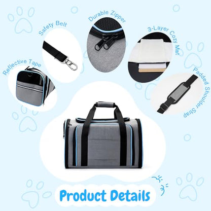 Double Expandable Cat Carrier,Airline Approved Soft-Sided Pet Travel Carrier for Small Dogs Cats under 15 lbs,Waterproof 600D Oxford Fabric with Washable Replacement Liner,Odor-Free & Claw-Proof(Blue) - color: Blue