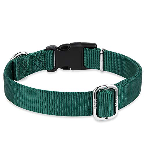 Hyhug Small Dog Collar Quick-Release Green| Heavy-Duty Nylon Puppy Collar, Adjustable & Durable Pet Supplies for Boy & Girl Dogs (Small, Dark Green) - color: Dark Green, size: Small