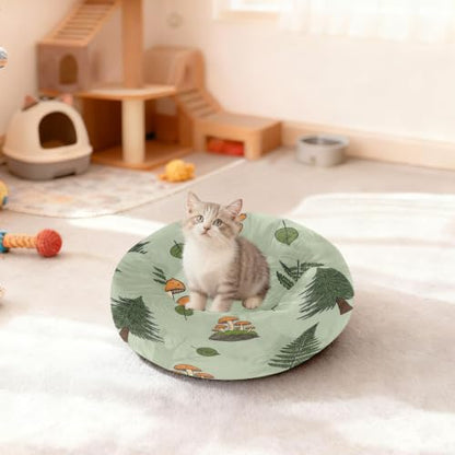 Calming Dog Bed for Small Dogs & Cats Plush Washable Donut Bed | Trees 13" Anti Anxiety Round Pet Bed with Raised Rim, Warm & Anti-Slip Cushion for Indoor Pets - size: 13 inch