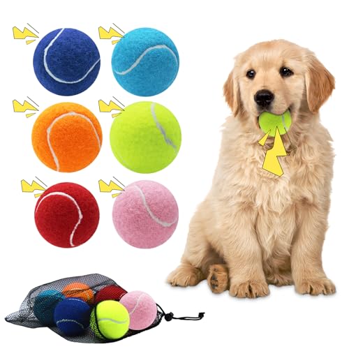 Magicorange Dog Tennis Balls,6 Pack 2.5 inch Floatable Squeaky Tennis Balls for Fetch Exercise, Natural Rubber Squeaky Dog Balls Training Safe (Multi-Colored) - color: Multi-colored, size: 6 Pack
