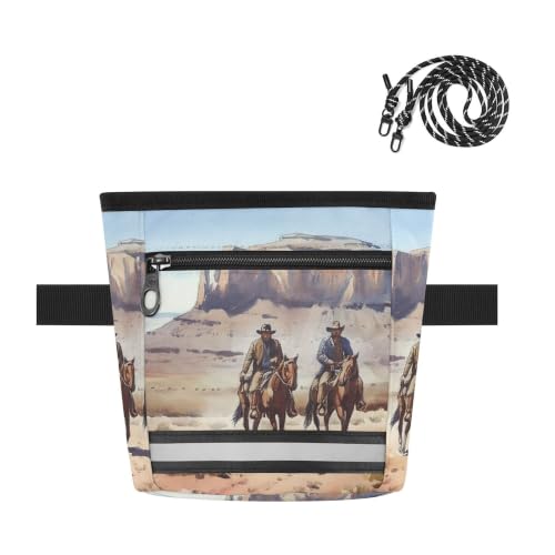 Western Desert Cowboy Water-Resistant Dog Treat Pouch, 3 Ways to Wear Treat Bag with Magnetic Closure & Reflective Strip, Hands-Free for Pet Training, Walking