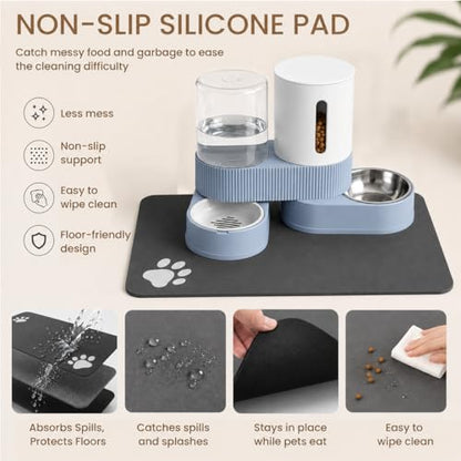 Gravity Cat Feeder 2 Pack Automatic Food Feeder Stainless Steel Water Dispenser Set 360 Degree Rotatable Pet Bowls with Silicone Mat for Cats Small Medium Dogs, Large Capacity(Blue) - color: Blue-With mat