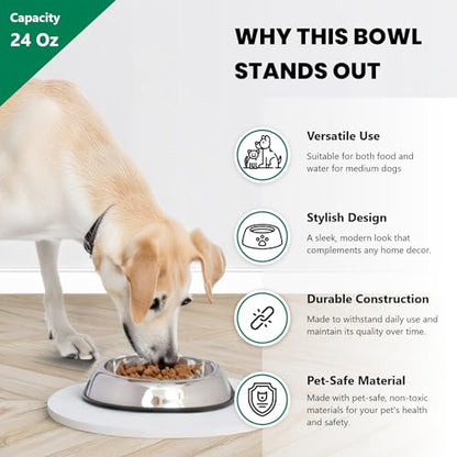 Iconic Pet 3 Cup/24 Oz Heavy Weight Non-Skid Stainless Steel High Back Pet Food/Water Bowls with Removable Anti Skid Rubber Ring - Dog/Cat Feeding Bowl in Unique Design, Dishwasher Safe - size: 3 Cup/24 oz.