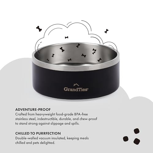 GrandTies Stainless Steel Engraved Pet Bowl | Reusable BPA-Free Insulated Pet Bowls | Large Heavy Duty Non Skid Spill Proof Dog Bowl | Outdoor Dog Water Bowl (18oz, Midnight Black) - color: Midnight Black, size: 18oz
