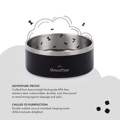 GrandTies Stainless Steel Engraved Pet Bowl | Reusable BPA-Free Insulated Pet Bowls | Large Heavy Duty Non Skid Spill Proof Dog Bowl | Outdoor Dog Water Bowl (18oz, Midnight Black) - color: Midnight Black, size: 18oz