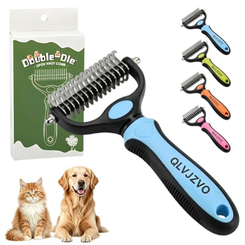 Pet Grooming Tool for Dogs and Cats, Dual-Sided Pet Comb, Professional Deshedding Tool, Pets Hair Remover Shedding, Long Haired Dog Brushes, Undercoat Combs Supplies, Cat Brush Rake - color: Blue-L