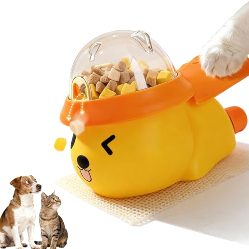Interactive Dog and Cat Treat Dispenser - Slow Feeder Puzzle Toy for Mental Stimulation (Yellow and Orange)