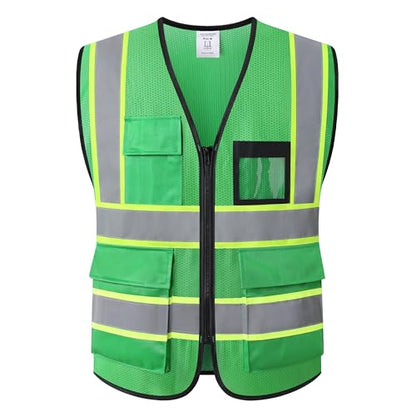 Reflective Safety Vest for Men Women Hi Vis Vest with 8 Pockets High Visibility Mesh Reflective Vest Meets ANSI/ISEA Standards (Green-07,Medium) - color: Green, size: Medium