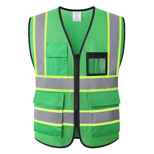 Reflective Safety Vest for Men Women Hi Vis Vest with 8 Pockets High Visibility Mesh Reflective Vest Meets ANSI/ISEA Standards (Green-07,Medium) - color: Green, size: Medium