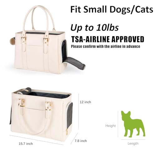 Fashion Pet Carrier Dog Purse Cat Bag Soft-Sided Carriers Travel Airline Approved, Stylish Leather Tote Handbag for Small Animal Puppy Kitten (White) - color: White