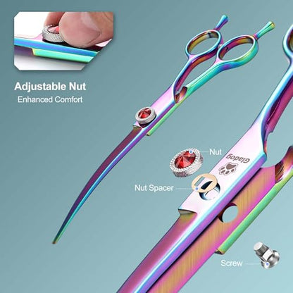GLADOG Pro Rainbow 17.8cm(7인치) 전문 반려동물 그루밍 가위 키트, 6-in-1 강아지 가위, 티타늄 코팅, 스테인리스 스틸, 오른손잡이용, 5개입 - style: 프로 레인보우