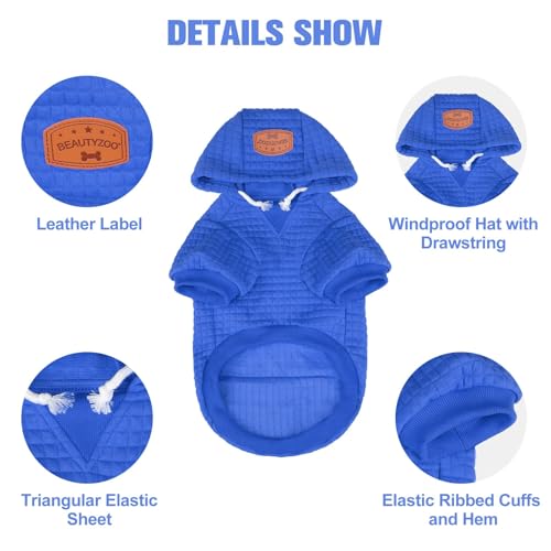 BEAUTYZOO Medium Dog Hoodie Sweater with Pockets, Dog Clothes for Small Medium Dogs Boy Girl, Waffle-Like Laminated Cotton Pet Coats with Hat and Leash Hole, Blue XL - color: Blue, size: XL (Back: 24",Chest: 34", Neck: 21")