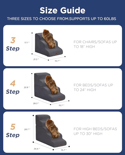 Gray Curved Dog Stairs Ramp for High Beds 28.7" H, 5-Step Dog Steps for Small Dogs and Cats, Pet Stairs for High Bed Climbing, Non-Slip Balanced Pet Step - color: Gray, style: 5-Step