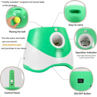 SOCO Automatic Ball Launcher for Dogs, 15 2-Inch Balls, Green | USB Rechargeable, 10/20/30 ft Throws, Indoor/Outdoor Fetch Toy, Mesh Bag, Small & Medium Dogs - color: Green-15 balls