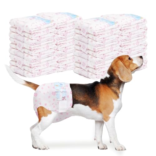 Disposable Dog Diapers Female 90 Count Puppy Diapers Female (Waist 13.4-19 in L) Super Absorbent Large Dog Pads for Heat Excitable Urination or Incontinence - Pink - size: Large