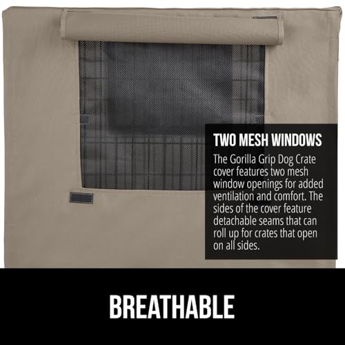 GORILLA GRIP Dog Crate Covers Compatible with Amazon Basics Dog Crates, All Sides Open, Privacy Cover Fits 36" Wire Kennel, Breathable Mesh Windows, Light Reducing Puppy Training Cage Topper, Taupe - color: Light Taupe, size: 36" X 23" X 25"