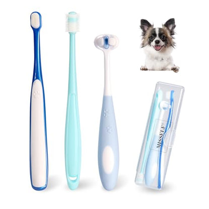 Ultra Soft Nano Dog Toothbrush Kit for Small Breed, Silicone 360 Pet Tooth Brushes for Dogs Cat,Canine Dental Care Set of 3 Different Shapes