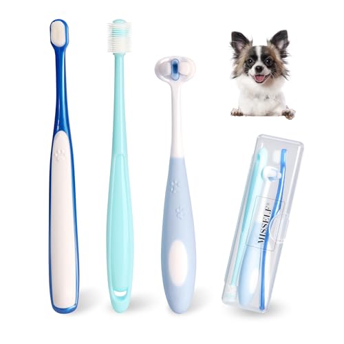 Ultra Soft Nano Dog Toothbrush Kit for Small Breed, Silicone 360 Pet Tooth Brushes for Dogs Cat,Canine Dental Care Set of 3 Different Shapes