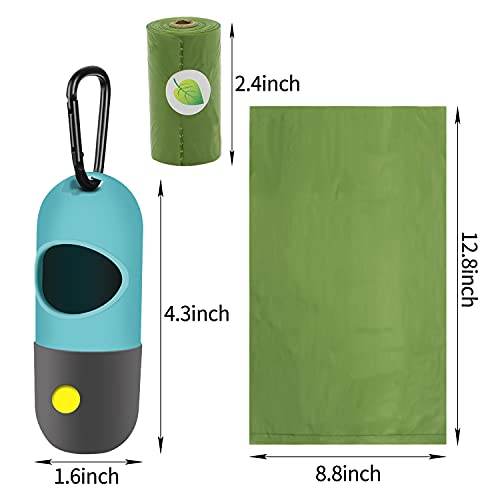 2 Pack Dog Poop Bag Dispenser with Built-in LED Flashlight, Pet Waste Bag Holder for Leash with Carabiner Clip for Lead Leash, 2 Rolls Leak-proof Doggy Waste Bags for Dog Walking, Blue,Eliamo - color: Blue