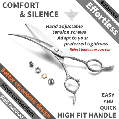 High-end Professional Dog Grooming Curved Scissors Pet Curved Shears 7.5 Inches Extremely Very Sharp Made Of Stainless Steel Alloy By Hand For Dog Cat Groomer - style: 7.5inch Curved Shears