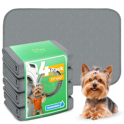 FXW Washable Pee Pads for Dogs, Puppy Pads with Super Absorbent, Specifically Designed for 24inch Cages, 17" x 23" Rectangle, Gray, 4 Packs - color: Gray, size: 17" x 23" (4 Packs)