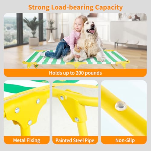 everfront Dog Elevated Bed Foldable Portable Raised Bed Camping cot Outdoor Summer Dog Bed (Large, GreenStripes-Oxford Fabric) - size: Large-47"x31"x9"