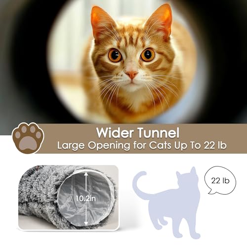 Cat Tunnel Bed for Indoor Cats, Peekaboo Cat Cave with Washable Soft Play Mat, Furry Cat Tube, for Kitten/Puppy/Rabbit, Black - color: black