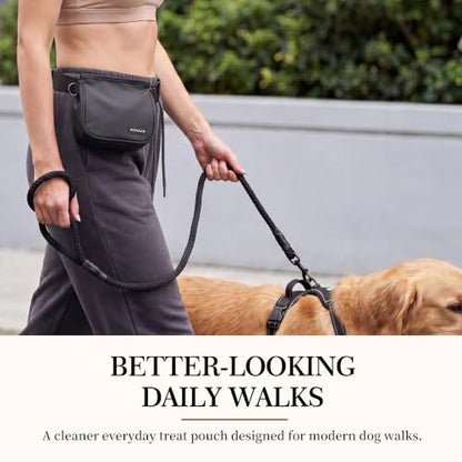 Dog Treat Pouch for Walks & Training, Stylish Everyday Treat Bag with Easy-Clean TPU Lining, Structured Magnetic Closure, Rear Pocket for Keys & Essentials, Holds 1–1.5 Cups, Graphite Black